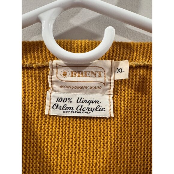 VTG Mustard Yellow Brent Montgomery Ward Cardigan Sweater XL Orlon Acrylic Suede - Picture 5 of 5